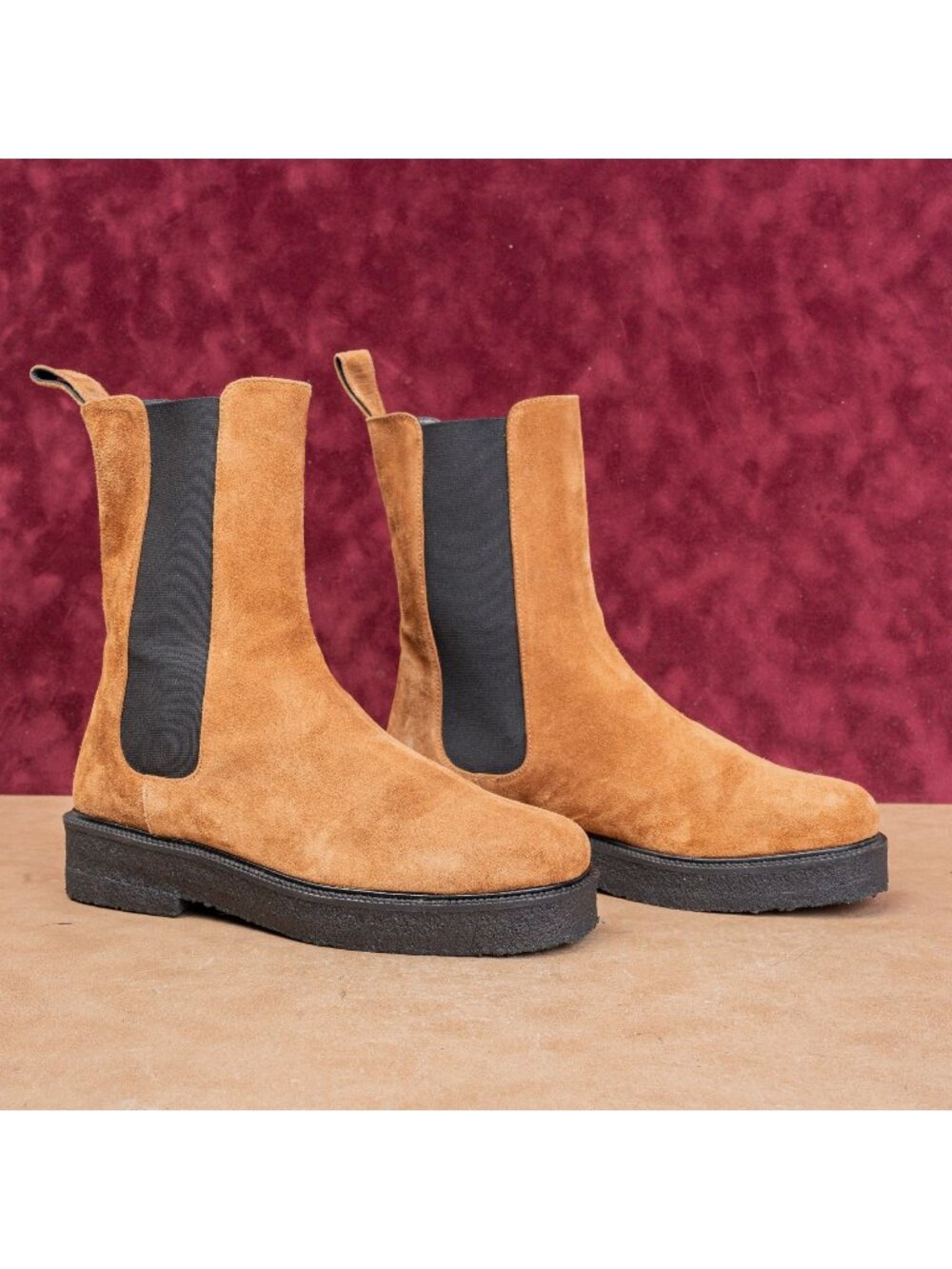 Staud Women Palomino Brown Suede Narrow Fit Fabric Chelsea Boots 6US EUR37